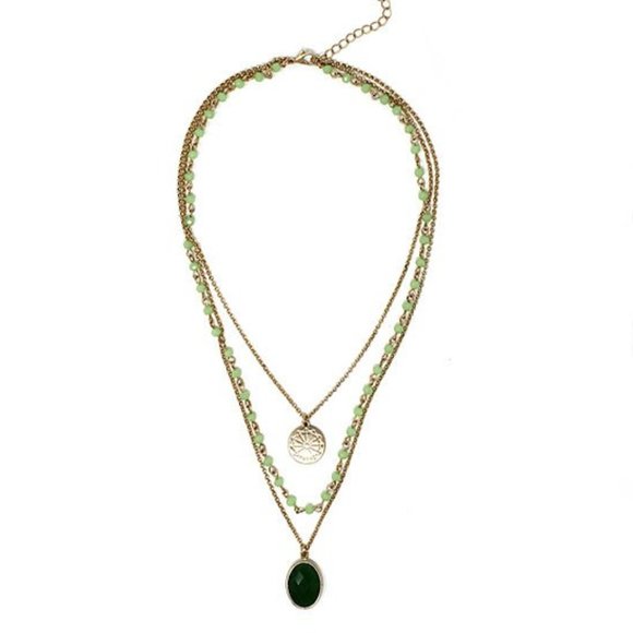 New 14K Gold Over Sterling Silver Green Chalcedony Layered Necklace - Picture 2 of 2